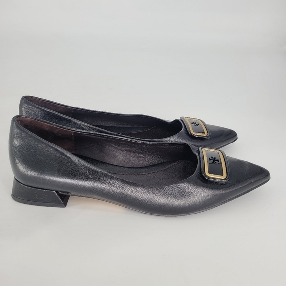 tory burch black Georgia Pointed Toe Flats slip ons loafers size 8.5 - Picture 2 of 11